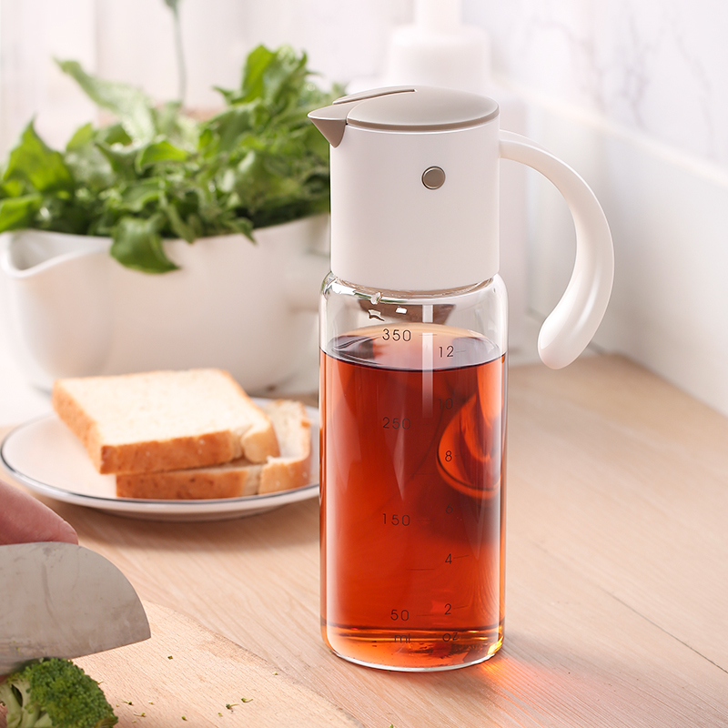 Wholesale automatic opening and closing oil jukers, high borosilicate glass leak-proof soy sauce bottles, vinegar bottles, kitchen seasoning bottles, white detail image 4