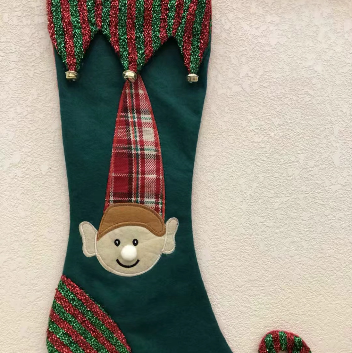 Christmas elf 祙 elf Christmas sock embroidery Christmas sock decoration details Picture