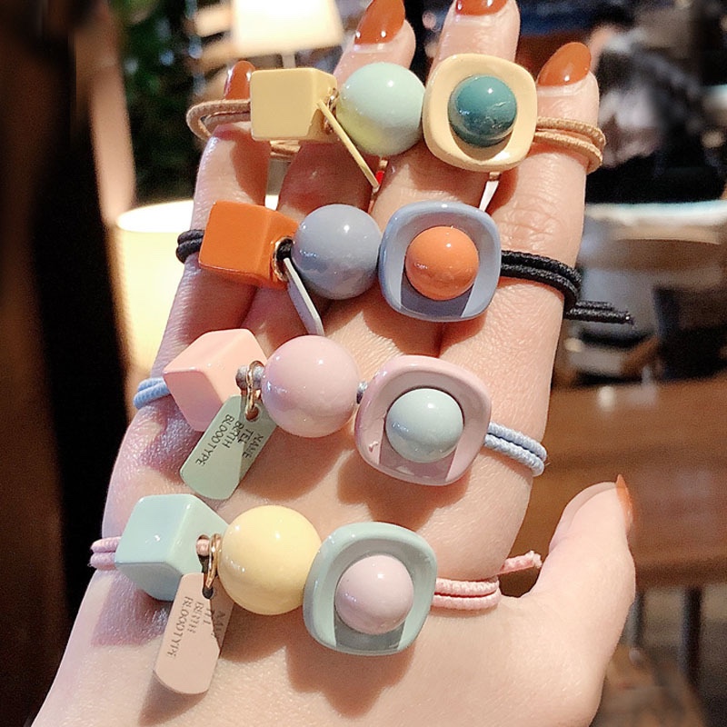 Spring three - dimensional mix and match fresh color bead hair cord web celebrity small fresh hair ring cute fashion ball hair cord thumbnail