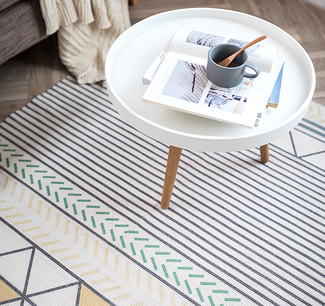 名杨织秀北欧风棉线编织数码印花大地毯家用客厅地垫卧室床边毯细节图