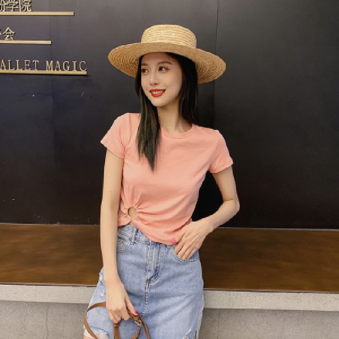 Solid-color short-sleeved shirt details Picture