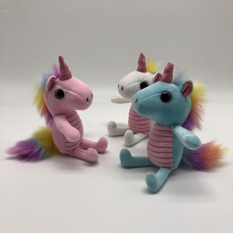 Cute stripes rainbow unicorn hair toy keychain bag pendant doll clutch machine doll
