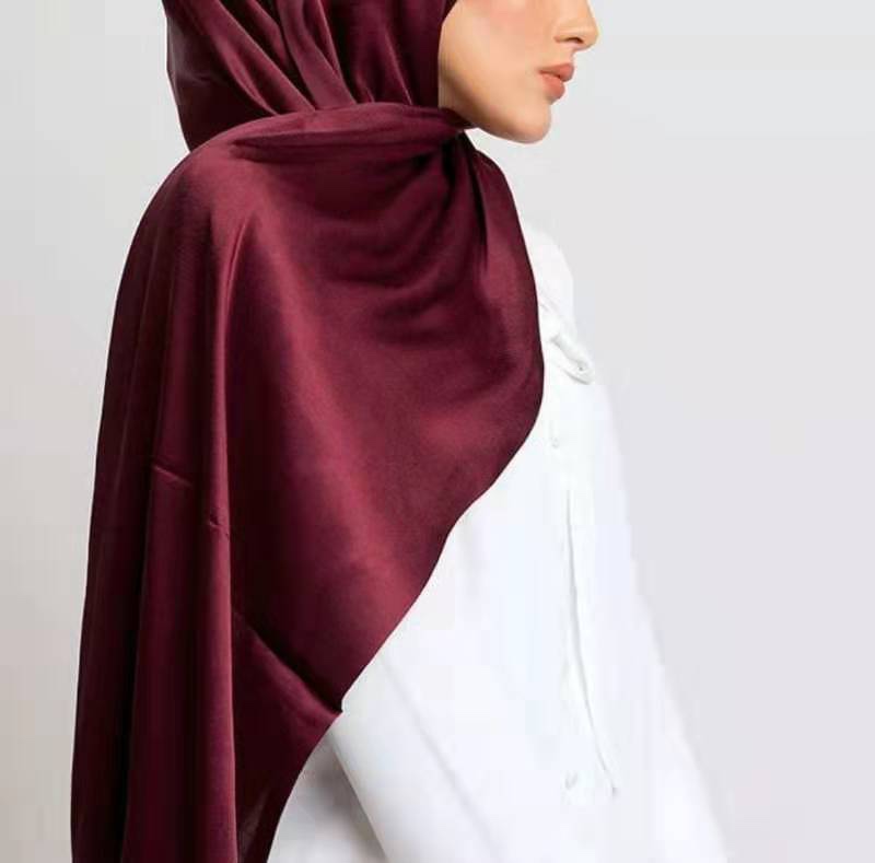 Burgundy silk satin silk scarf Women's pure color shawl Autumn and winter Joker Mulberry silk scarf sunscreen beach towel long thumbnail