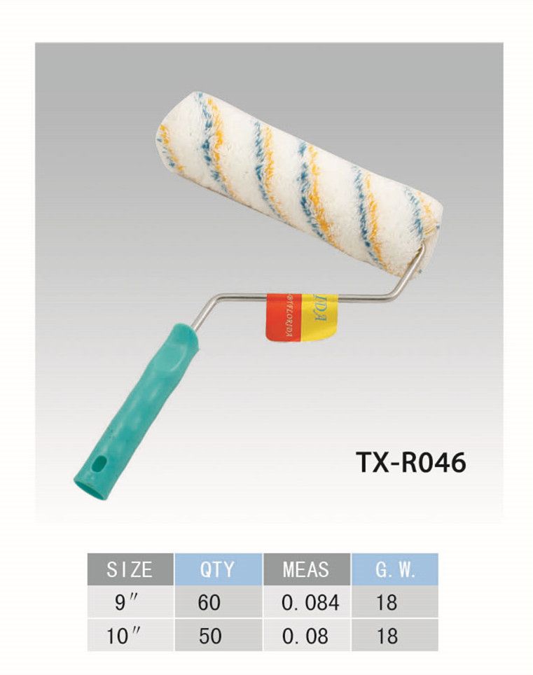 白色滚筒刷9"10"黄绿色条纹浅蓝色塑料柄厂家直销质量好量大价优详情图1