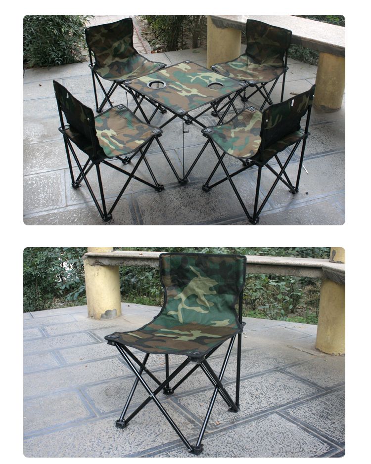 Outdoor large portable leisure folding table and chair, camouflage self-driving table and chair five-piece set, picnic and fishing table and chair set detail image 1