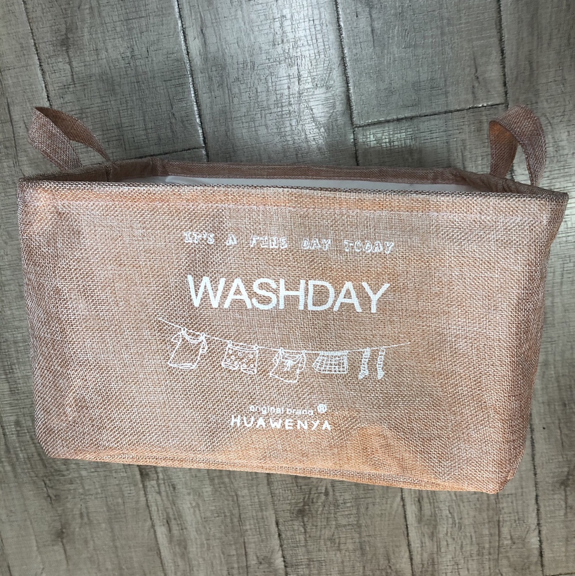 小号带束口方桶收纳 粉底印WASH DAY花纹图