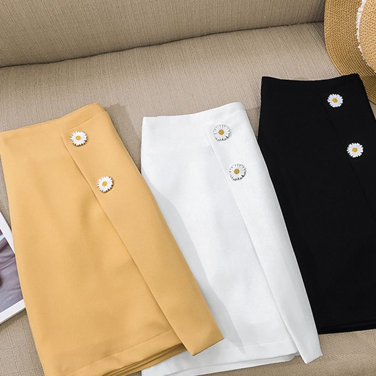 Daisy button high-waisted skirt for women, summer dress, student hip-hugging short skirt detail image 15