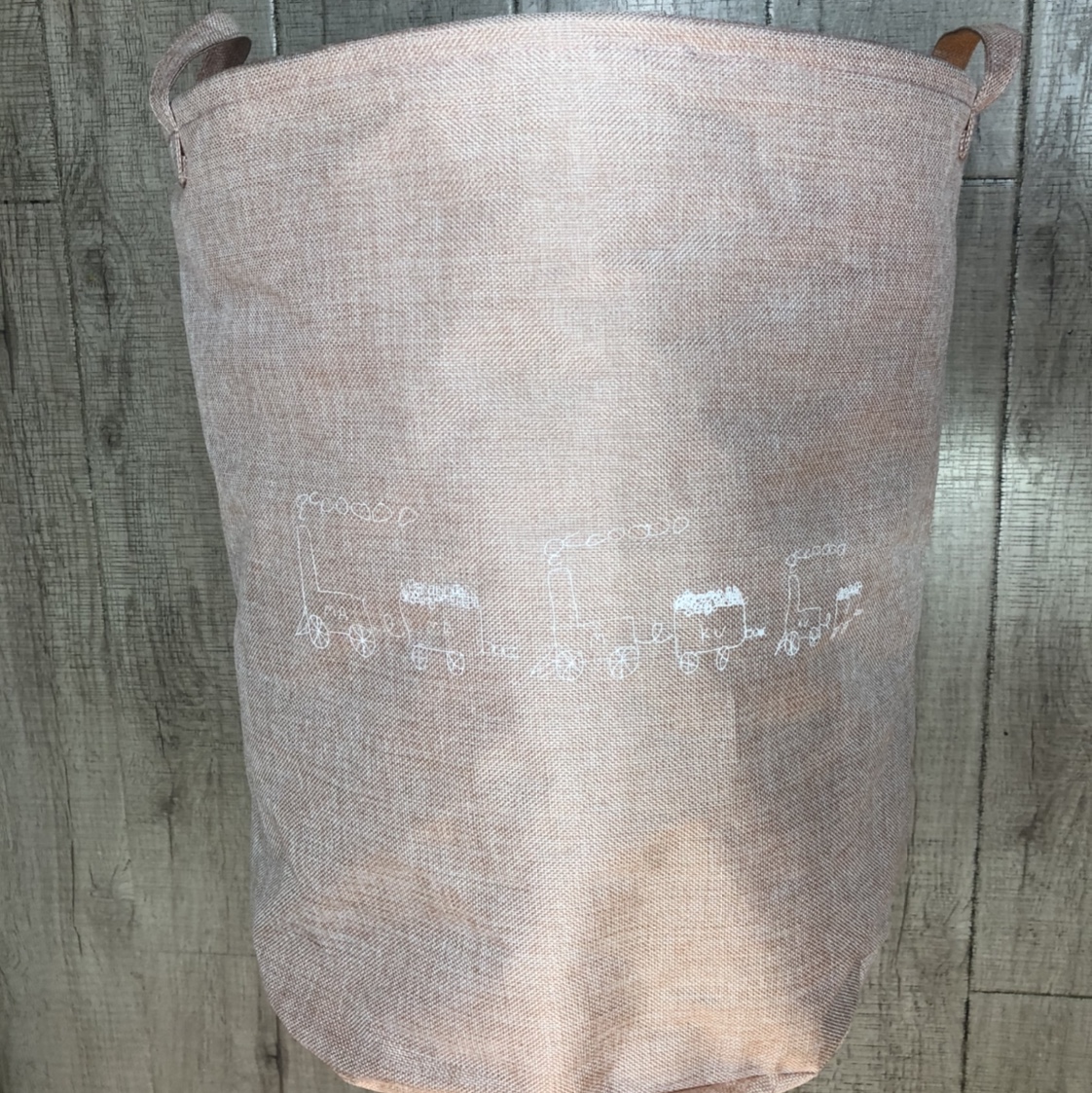 超大号带束口圆桶收纳 粉底印火车花纹图