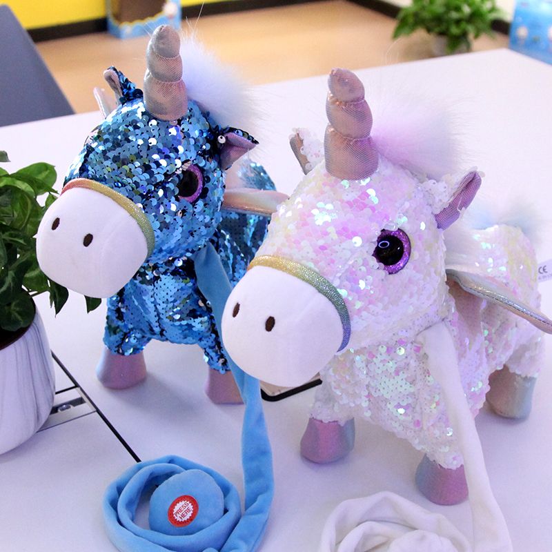 Sequined unicorn can sing, lead a rope, walk and twist its bottom electric plush toy wholesale Application Scenario
