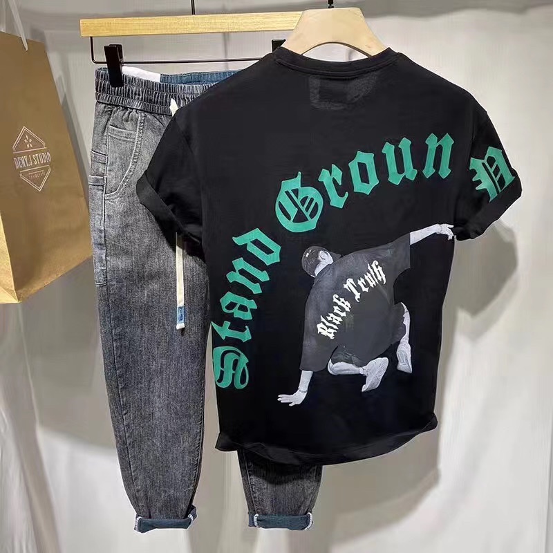 Short sleeved T-shirt for men new summer wear popular logo trend ice cream harbor style for men summer wear thumbnail