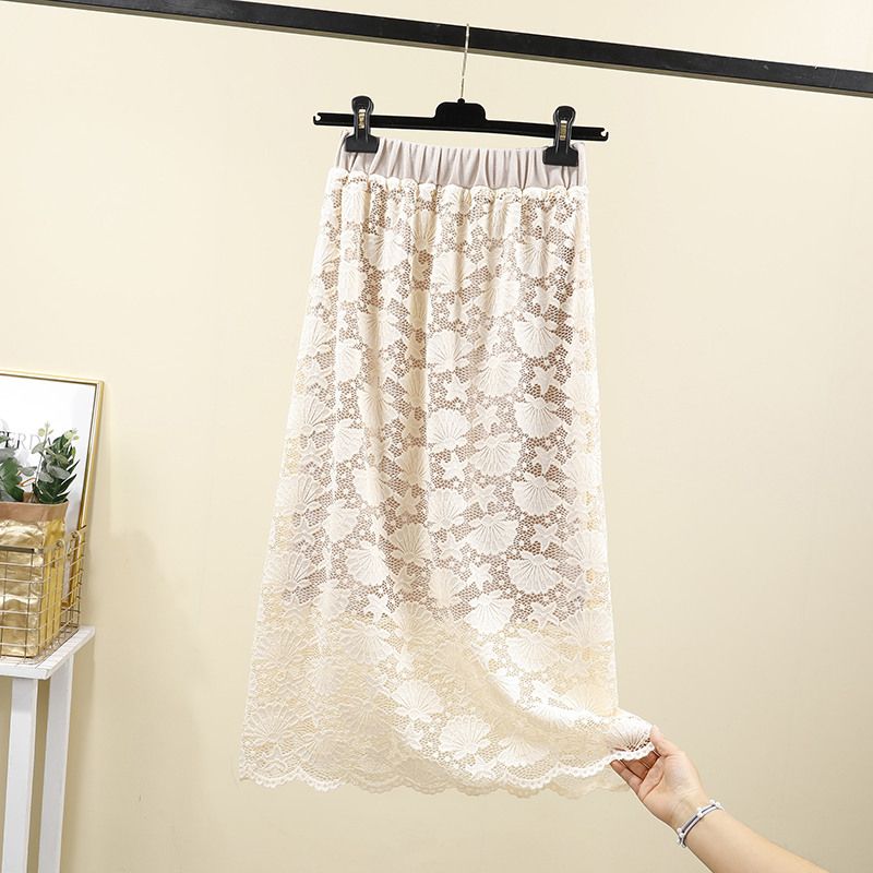 Spring/Autumn 2021 knitted lace skirt for fairies, mid-length, high-waisted, two-sided dress with lettered skirt Application Scenario