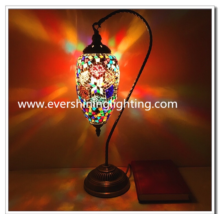 Turkish Mosaic table lamp, decorative light, night light, swan neck olive table lamp