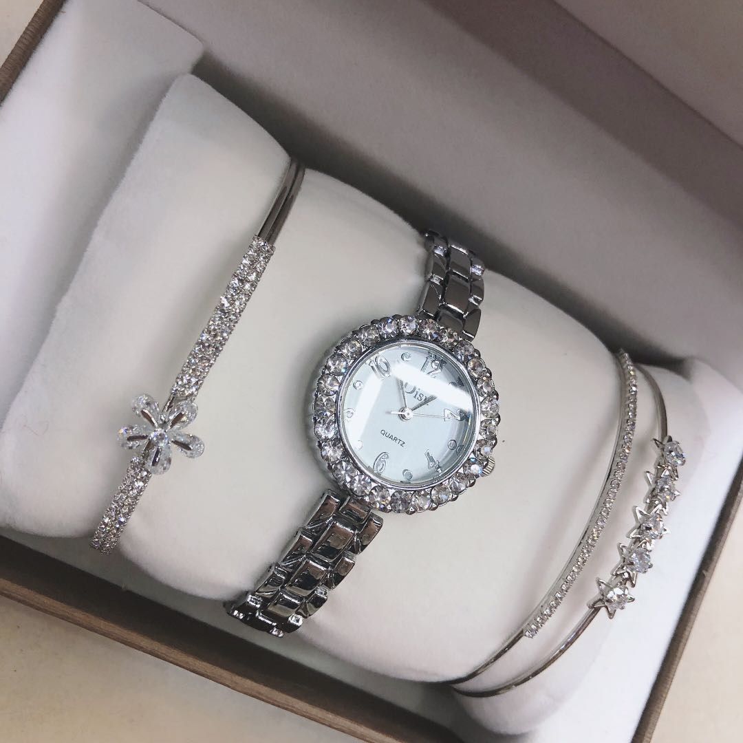 银色五角星手表套装珍珠镶钻女士简约气质商务女士手表防水详情图2