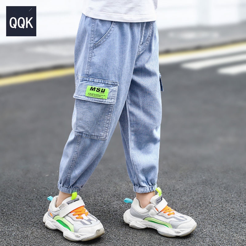 Boy's pants summer thin zhongda Children's summer wear children's cargo pants summer nine split pants mosquito pants soft jeans trend thumbnail