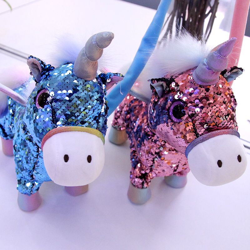 Sequined unicorn can sing, lead a rope, walk and twist its bottom electric plush toy wholesale details Picture
