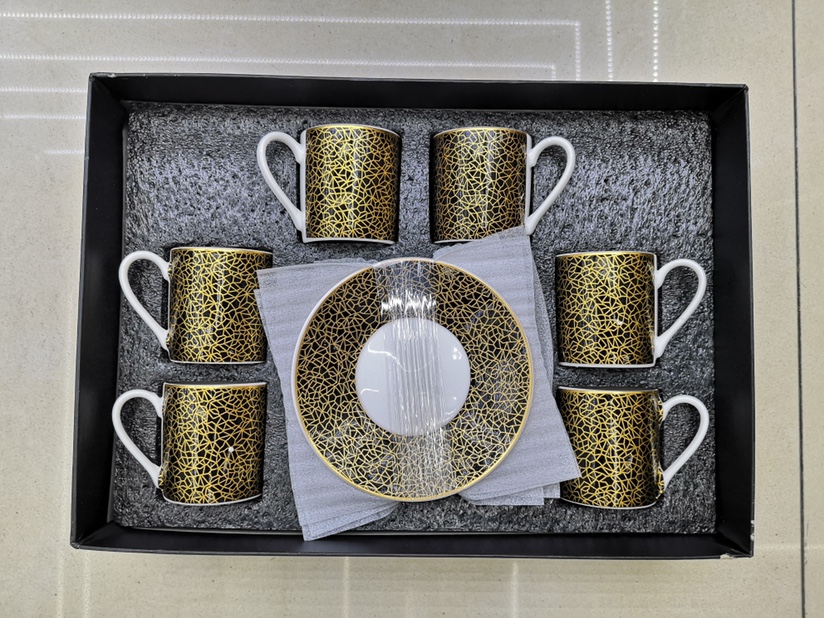 Arabic style boutique black gold ceramic coffee 6 cups 6 saucers