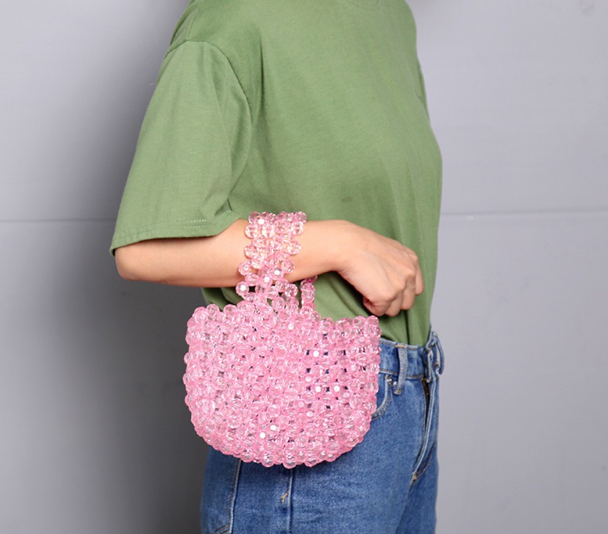 2020 New style hand-held crystal bag, diy handcrafted beaded bag, fashionable women's acrylic ins hand-woven bag in stock undefined