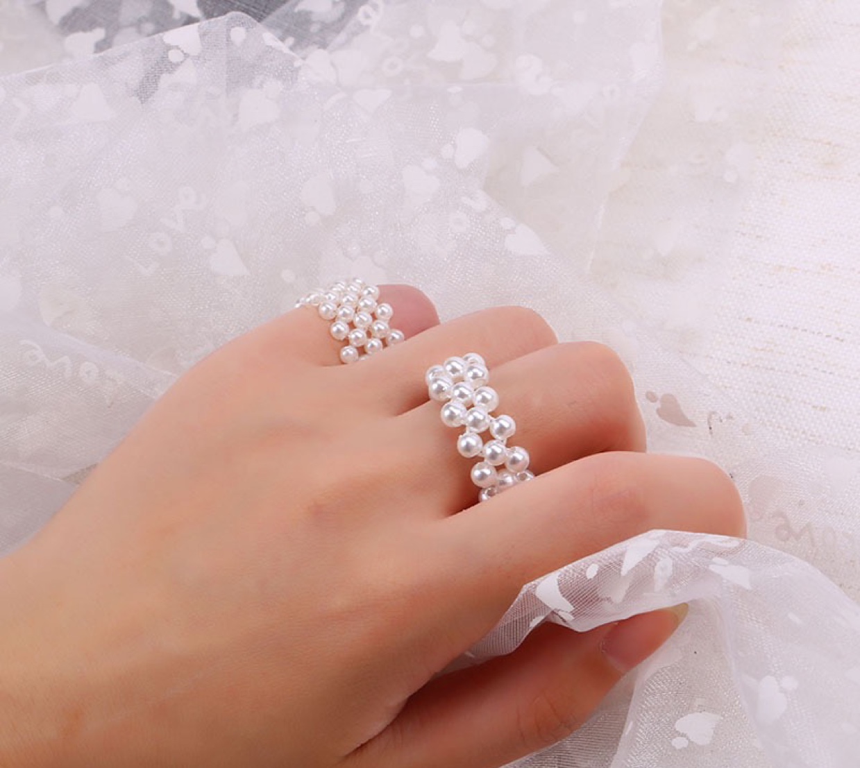 2020 new pearl ring women's fashion Korean version of the ring customer adjustment ring ins web celebrity pearl bracelet wholesale thumbnail