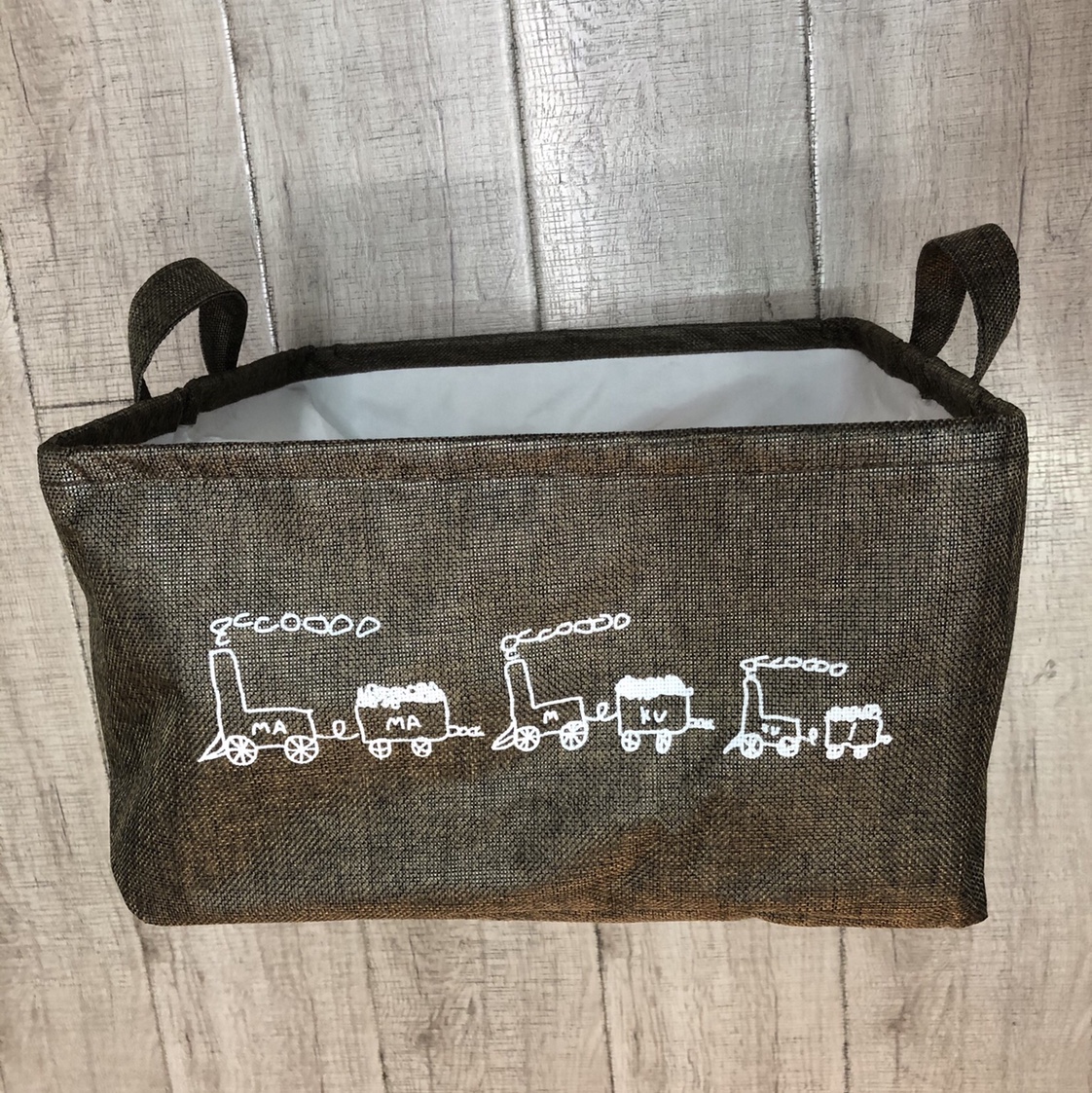 小号带束口方桶收纳 棕底印火车花纹