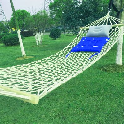 Single-person net bed hammock, outdoor adult and children fishing net type single-person anti-rollover wooden stick hammock, double-person net swing