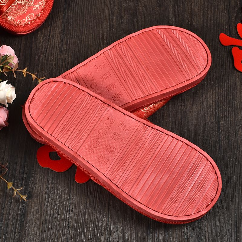 Wholesale of in-stock wedding slippers, wedding supplies, home red open-top husband and wife slippers from the manufacturer detail image 6