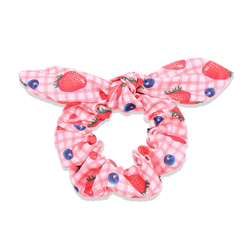 RUDAN原创印花草莓大肠圈ins水果蝴蝶结发圈全涤面料发束头发饰品