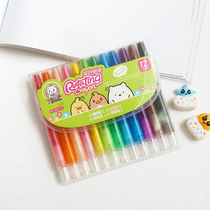 School gifts Children's revolving crayon cartoon 12 color bag pack kindergarten art supplies painting material brush set thumbnail