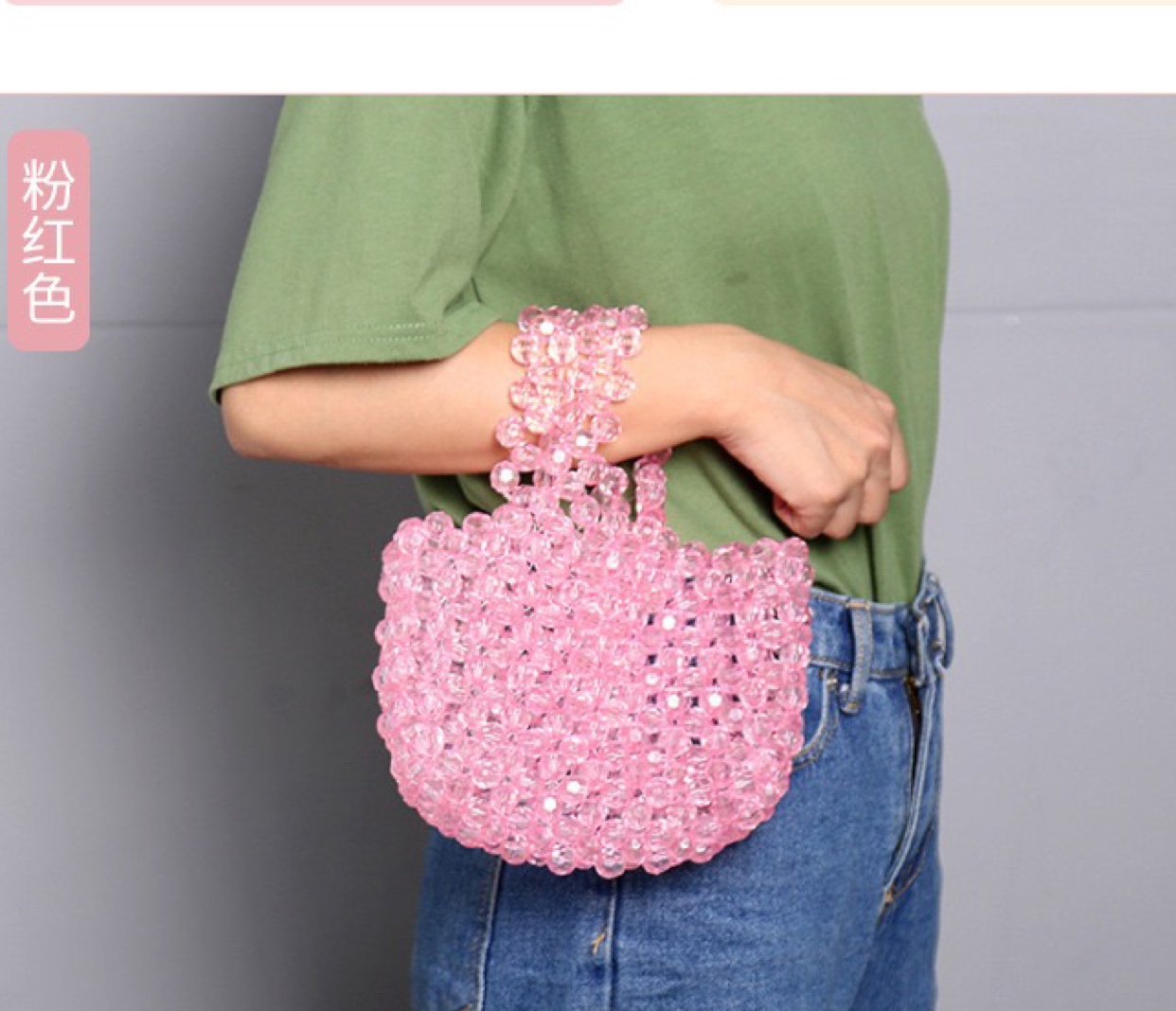 2020 New style hand-held crystal bag, diy handcrafted beaded bag, fashionable women's acrylic ins hand-woven bag in stock details Picture