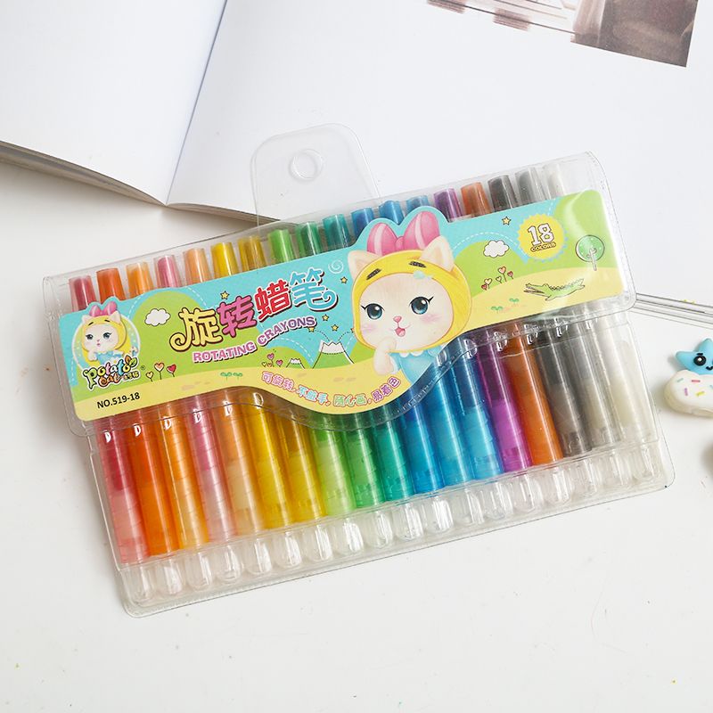 New revolving crayon 18 color primary school students painting crayons do not dirty hands healthy oil painting stick wholesale creative stationery thumbnail