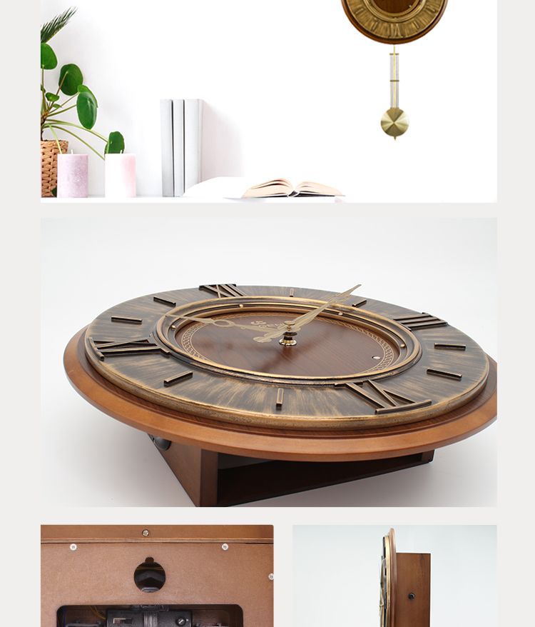 DOGENI/ Dejiali American retro creative fashion wall clock, home living room hourly chime classical clock detail image 9