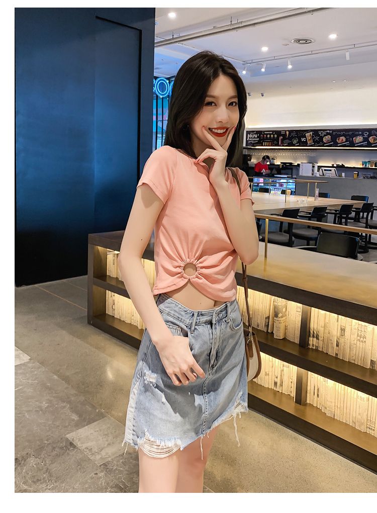 Solid-color short-sleeved shirt detail image 12
