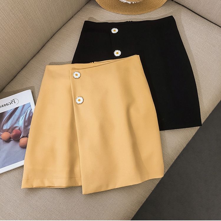 Daisy button high-waisted skirt for women, summer dress, student hip-hugging short skirt