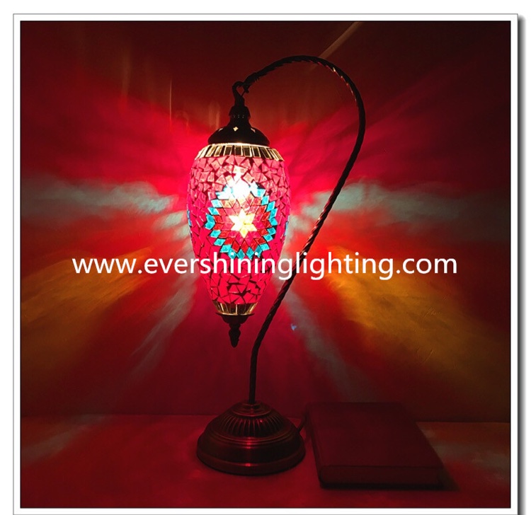 Turkish Mosaic table lamp, decorative light, night light, swan neck olive table lamp Application Scenario