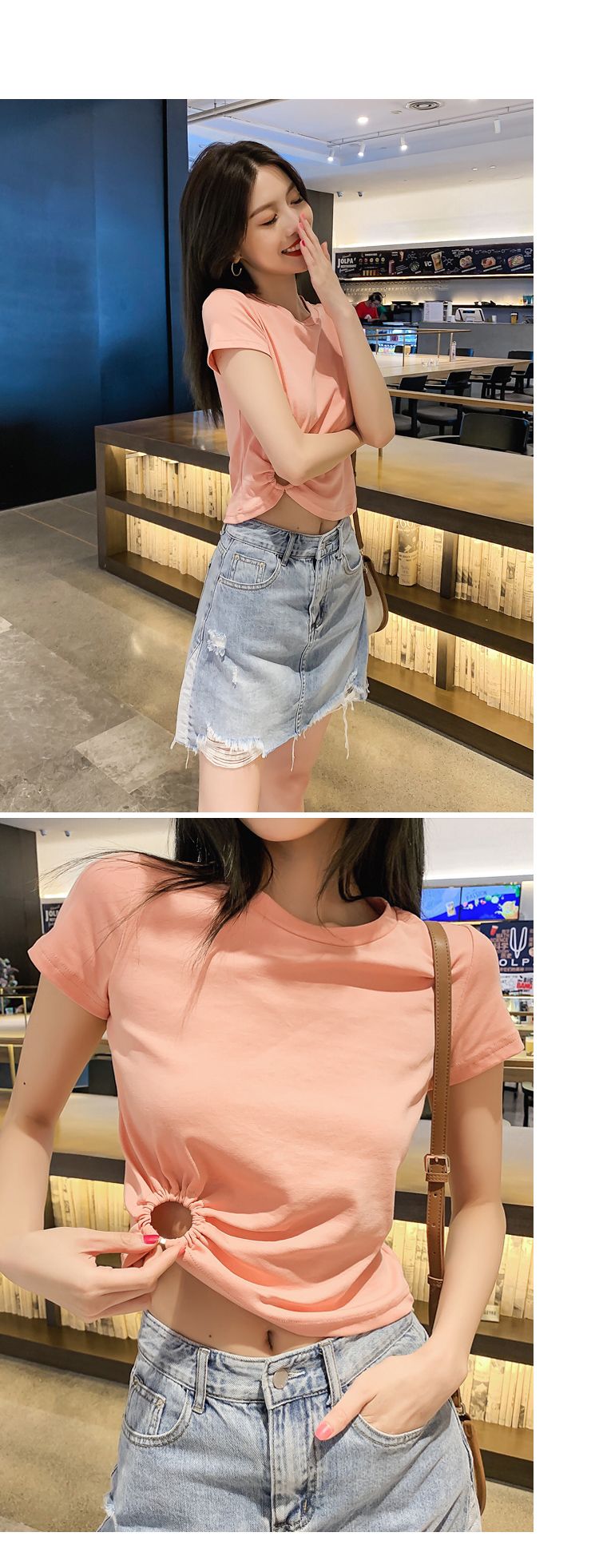 Solid-color short-sleeved shirt detail image 13