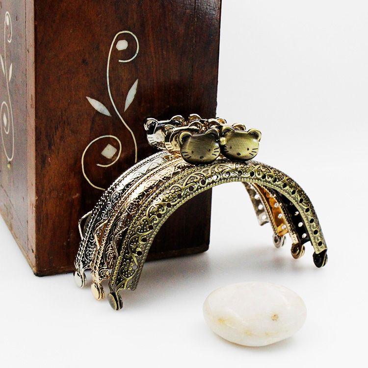 Bag accessories 8.5cm semicircle embossed pinhole single ear cat head mouth gold silver/gold/bronze/gun black thumbnail