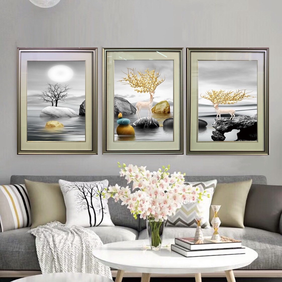 中式 欧式 现代 简欧 横版 竖版定制图案 装饰画 客厅 餐厅 卧室 尺寸：60*80cm