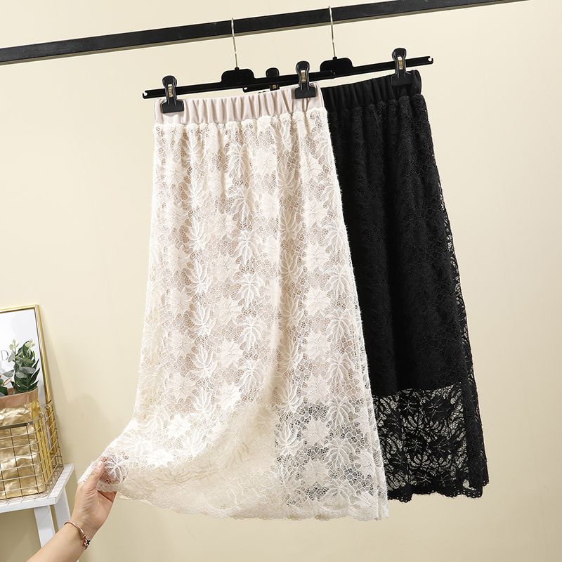 Spring/Autumn 2021 knitted lace skirt for fairies, mid-length, high-waisted, two-sided dress with lettered skirt detail image 10