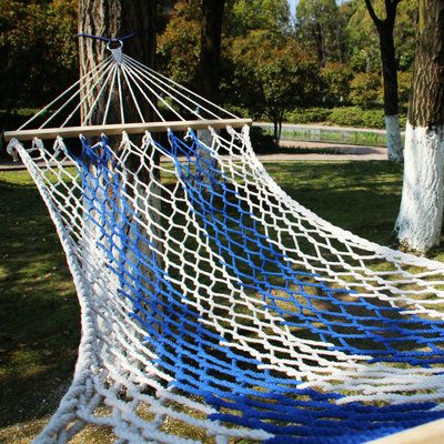 Single-person net bed hammock, outdoor adult and children fishing net type single-person anti-rollover wooden stick hammock, double-person net swing details Picture