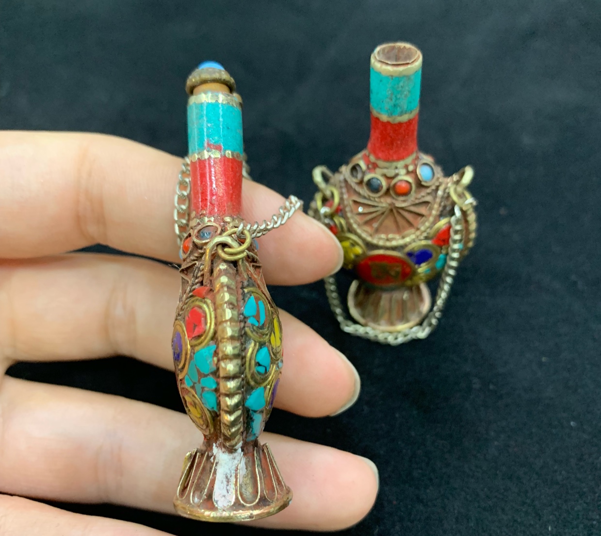 尼泊尔手工镶嵌鼻烟壶 工艺装饰品产品图