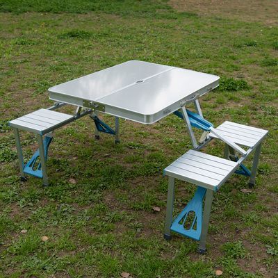 户外折叠桌椅便携式多功能摆摊桌子铝合金连体野餐桌图