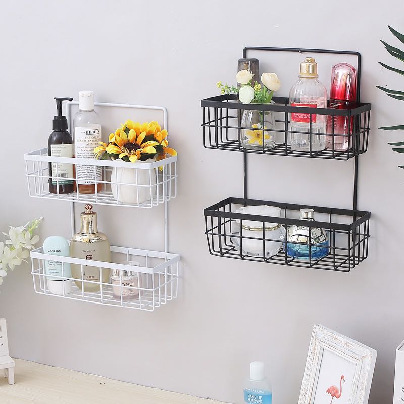 卫生间墙上双层免打孔厕所浴室收纳架洗漱台铁艺收纳架A796细节图