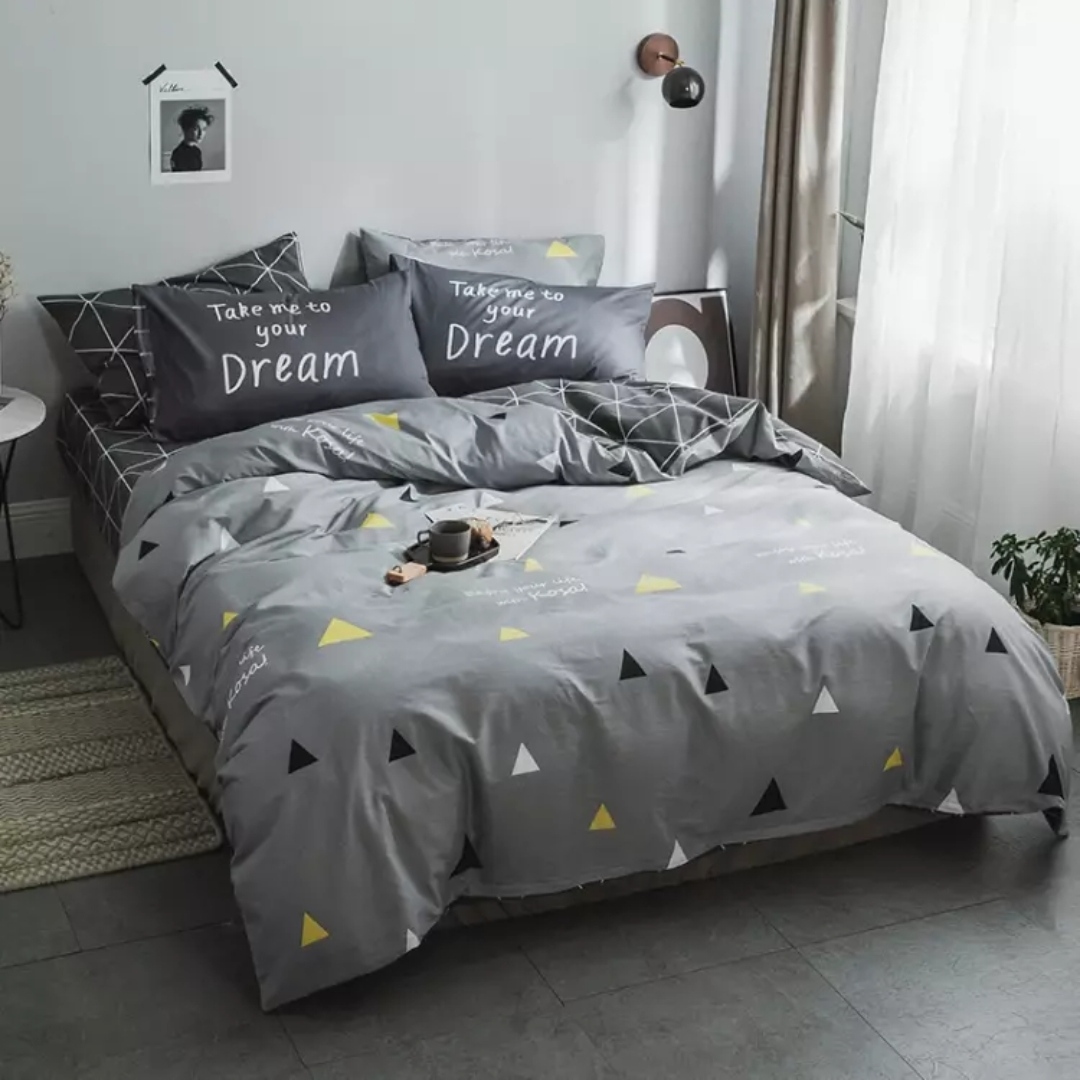 Washed Cotton Four-Piece Set Pure Cotton Japanese Solid Color Simple Hotel Bedding Pure Cotton Quilt Set Bed Sheet Pillowcase C Orange