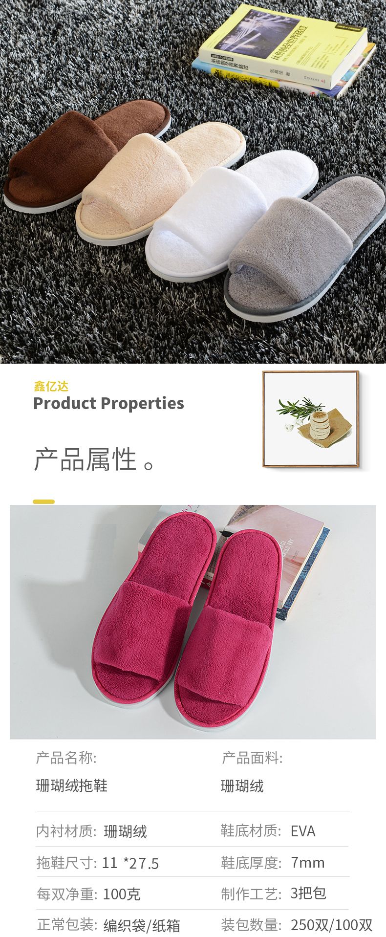 宾馆酒店珊瑚绒拖鞋厚底防滑非一次性居家待客美容院客房民宿拖鞋详情图5