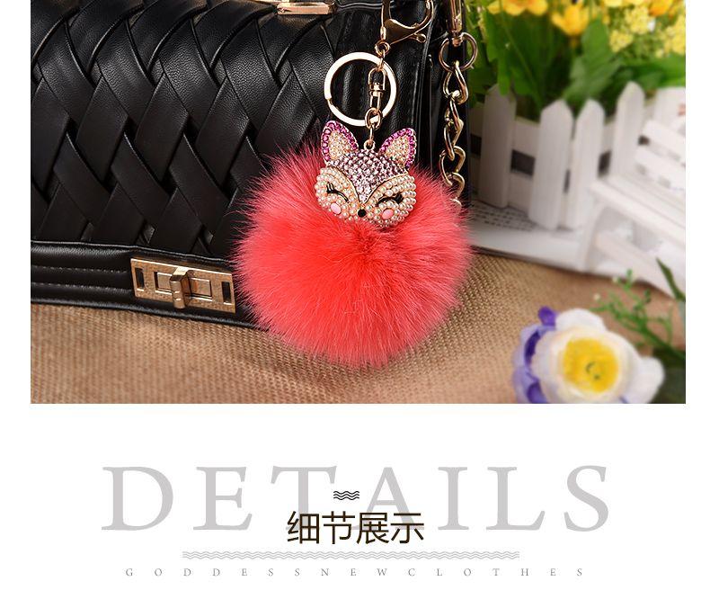 Undertake Foreign Trade Orders Bag Keychain Pendant Hanging Decoration Plush Rhinester Fox Fur Ball Car Key Chain undefined