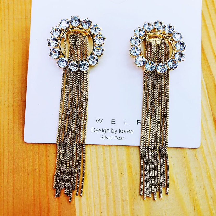Real gold plated earrings net red temperament 925 silver needle personality with chain earrings for women thumbnail