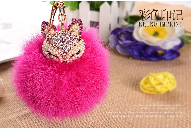 Undertake Foreign Trade Orders Bag Keychain Pendant Hanging Decoration Plush Rhinester Fox Fur Ball Car Key Chain full figure
