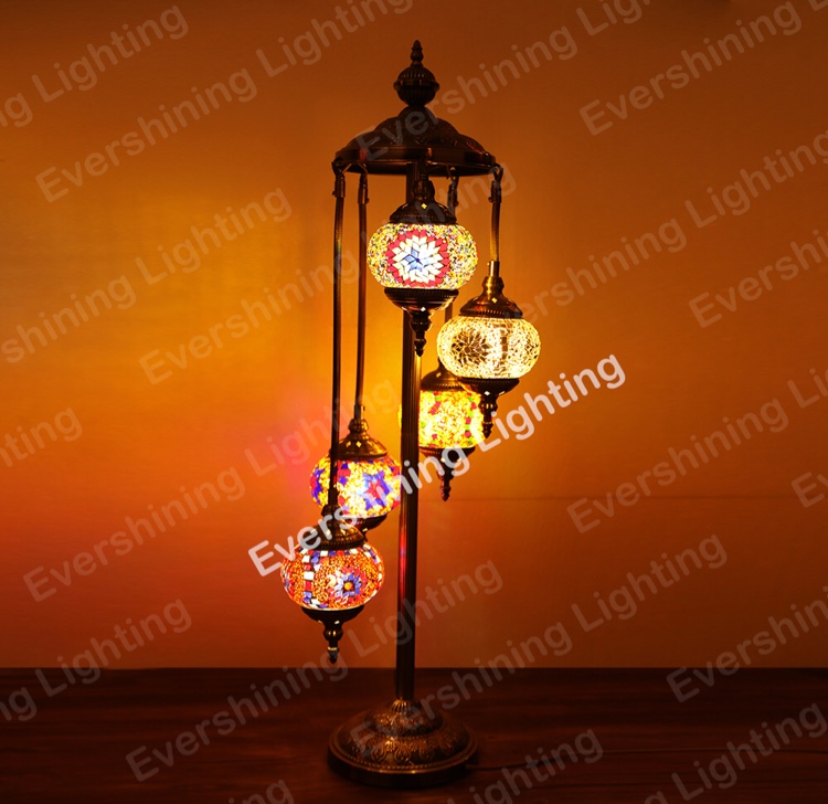 Five Turkish Mosaic floor lamps and decorative lights