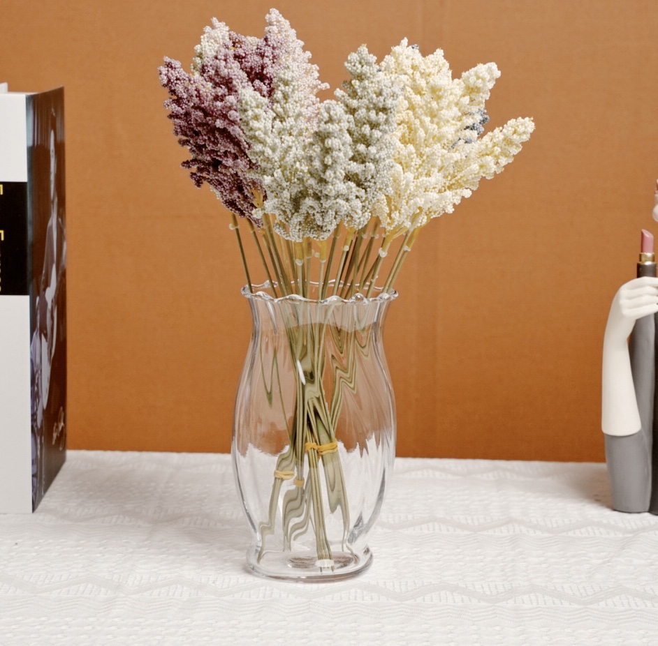 Factory wholesale: Simple and fresh, lace small fish tanks, striped glass vases, hydroponic flower vases, water-grown green baskets, plant dining tables, and bathroom decorative items Specification image