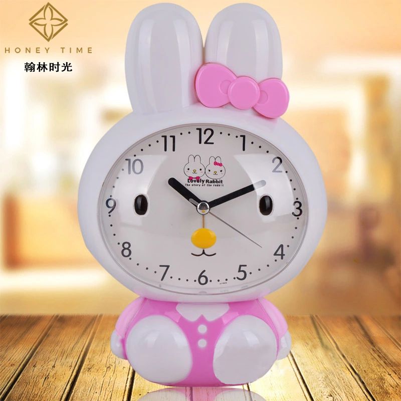 厂家直销 创意时尚长耳兔静音闹钟 产地货源夜光灯儿童卡通时钟产品图