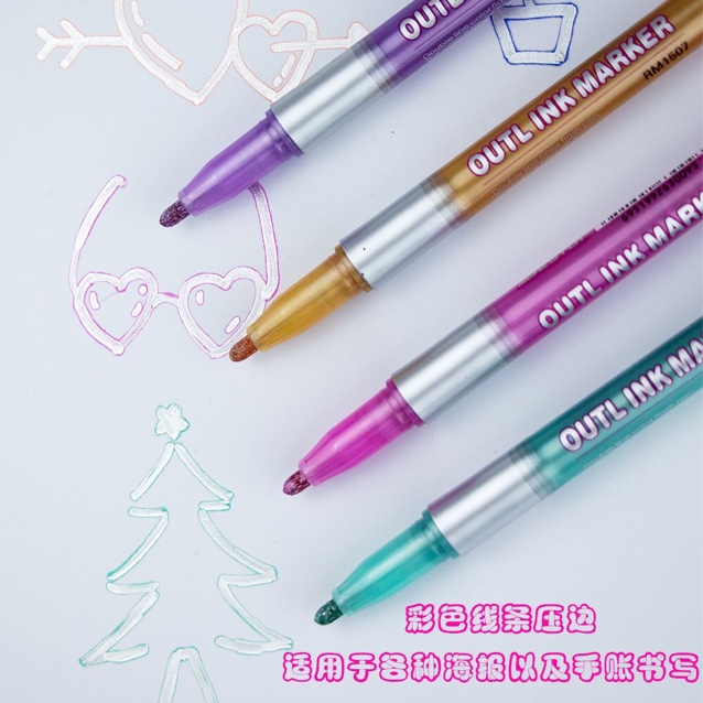 Punctuation BestDl creative double line pencil Outline pen colored hand frame doodle 8 color set marker pen details Picture